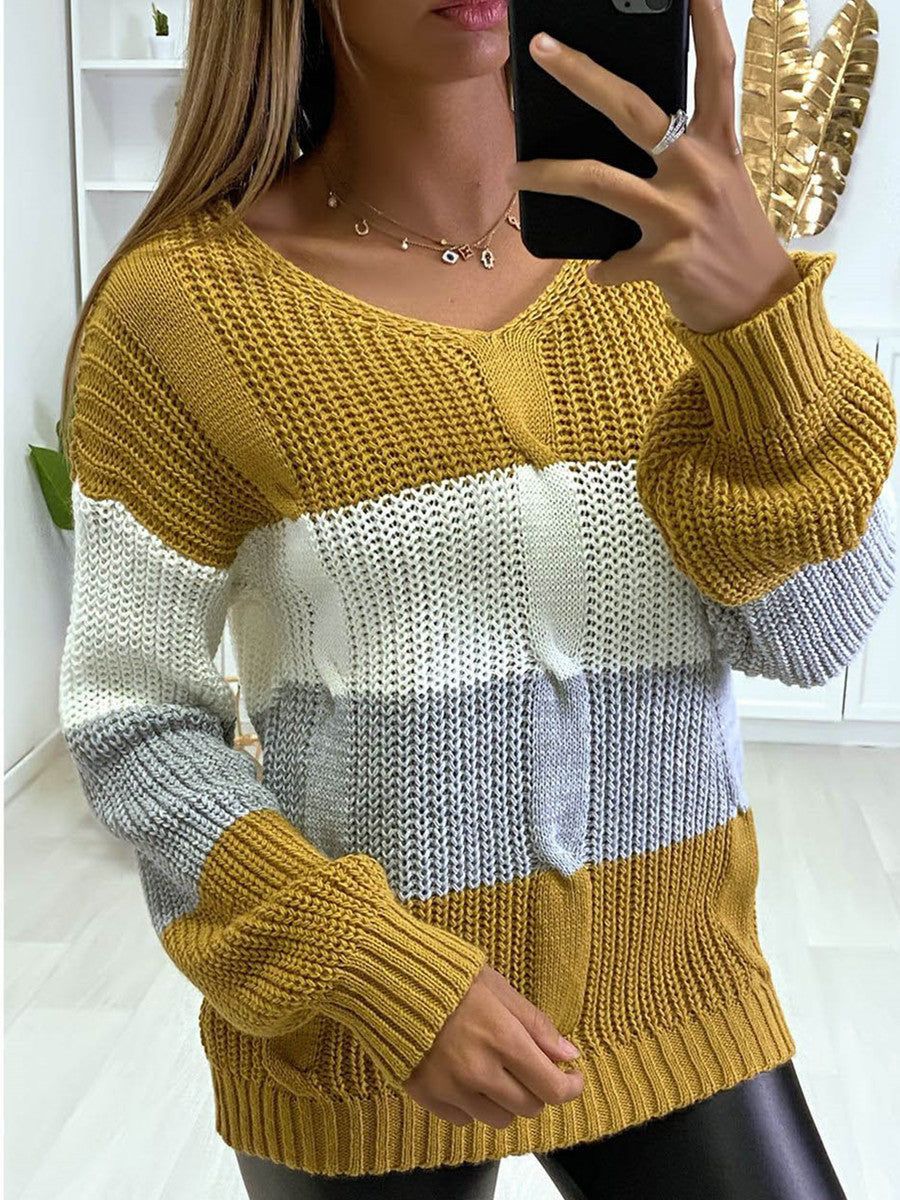 V-Neck Colorblock Knit Sweater