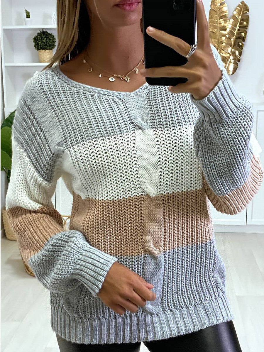 V-Neck Colorblock Knit Sweater