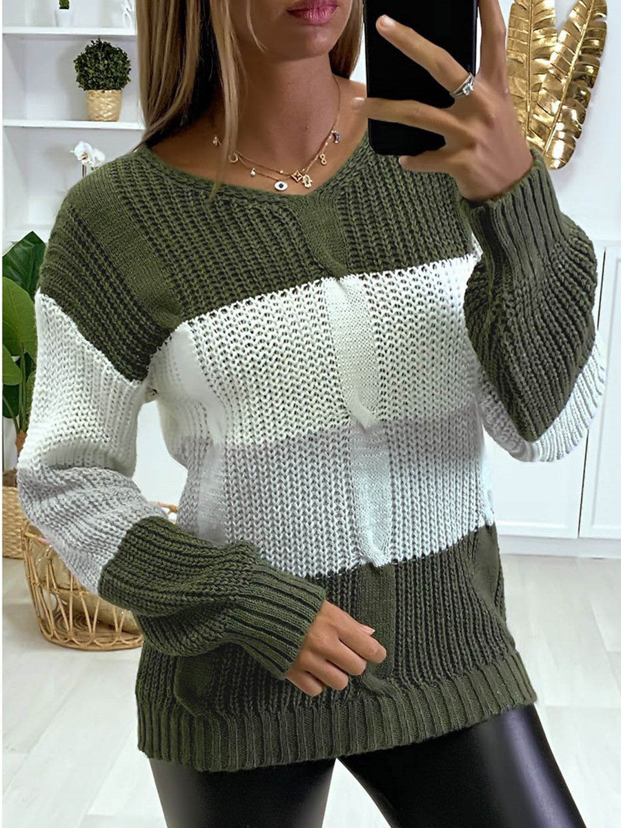 V-Neck Colorblock Knit Sweater