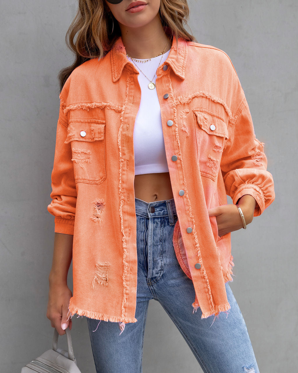 Trendy Ripped Shirt Jacket