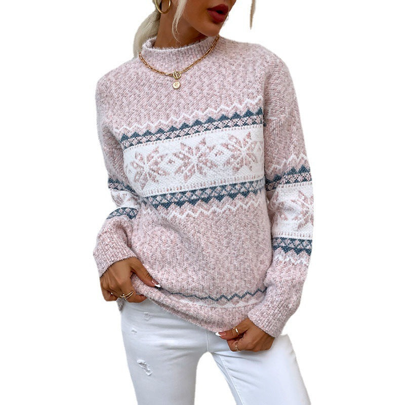 Snowflake Half-Turtleneck Sweater