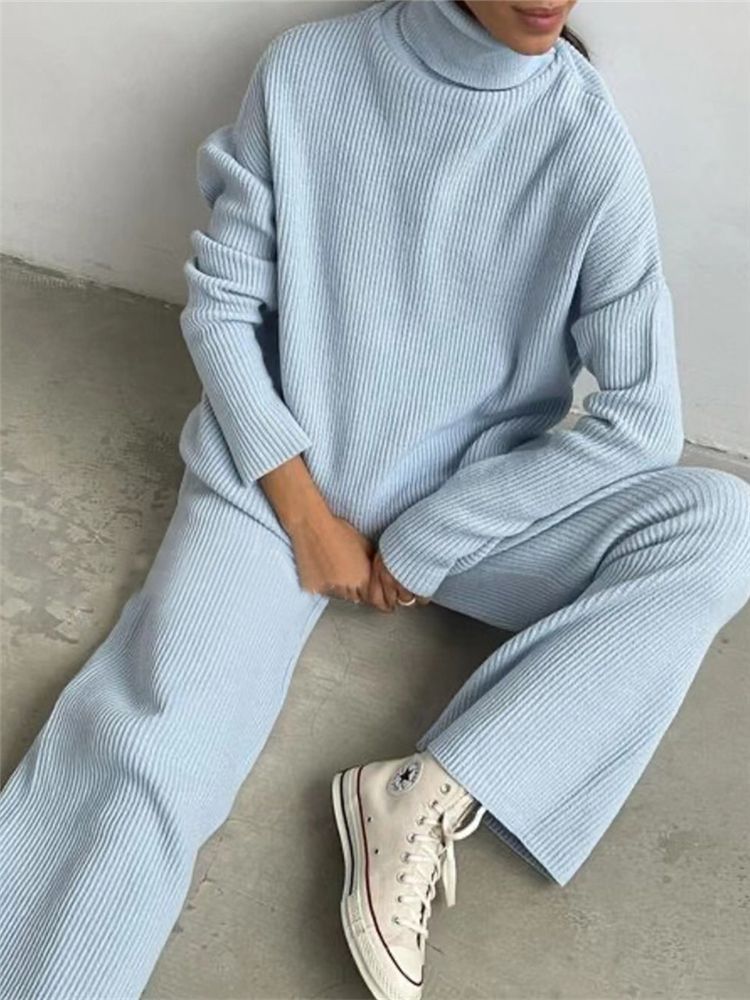 Knitted Turtleneck Tracksuit Set