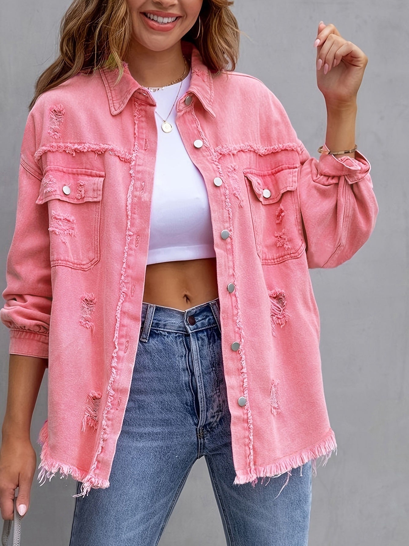 Trendy Ripped Shirt Jacket