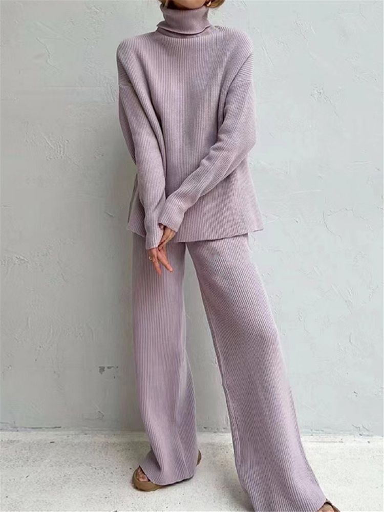 Knitted Turtleneck Tracksuit Set