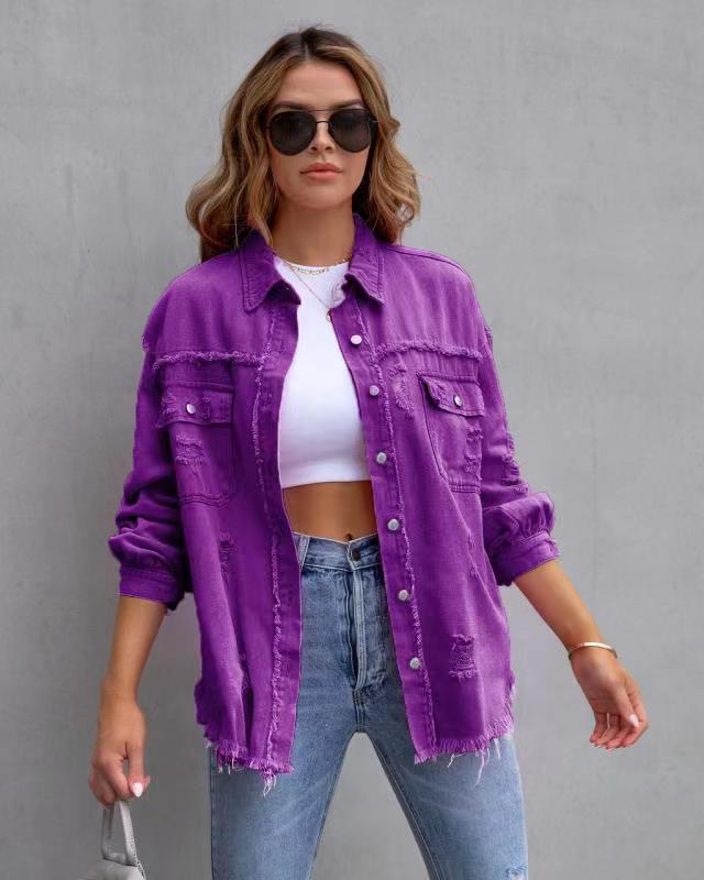 Trendy Ripped Shirt Jacket