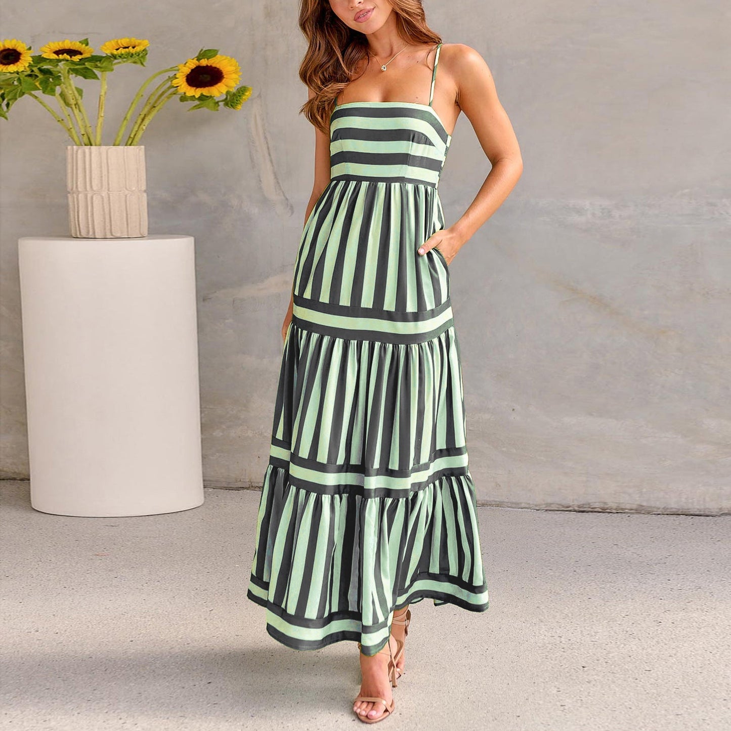 Striped Square Neck Dress