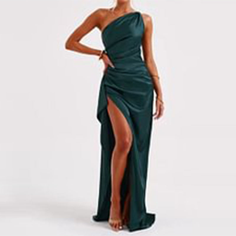 Elegant One-Shoulder Satin Dress